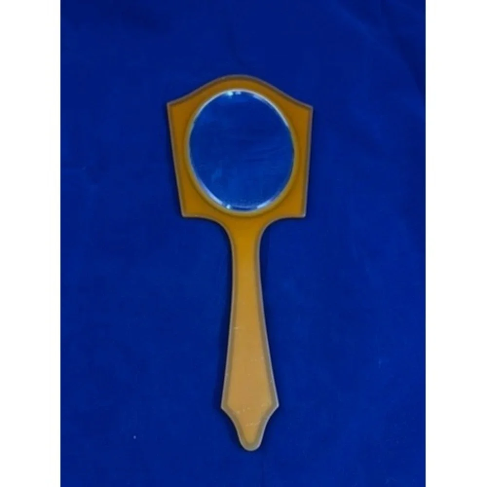 Vintage 1940s Butterscotch Lucite Hand Mirror Catalin Style Vanity Deco